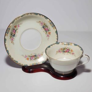 Noritake Teacup and Saucer Pink Blue White Flowers Vintage